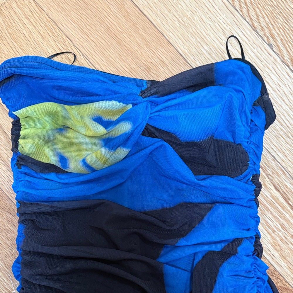 Zara Strapless Dress in Blue and Yellow